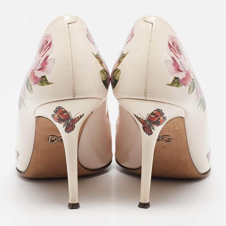 Pre Owned Dolce & Gabbana Cream Leather Crystal Embellished Pumps Size 41