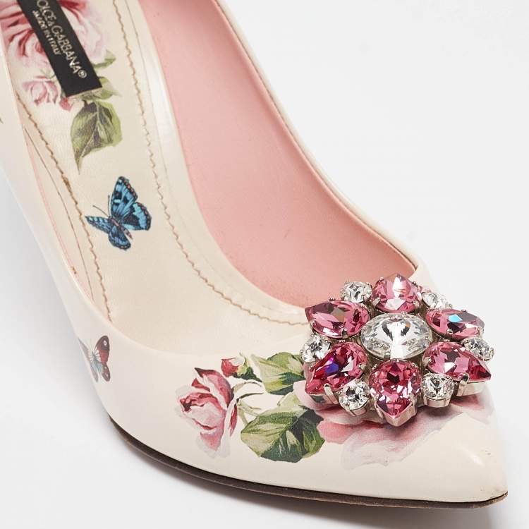 Pre Owned Dolce & Gabbana Cream Leather Crystal Embellished Pumps Size 41