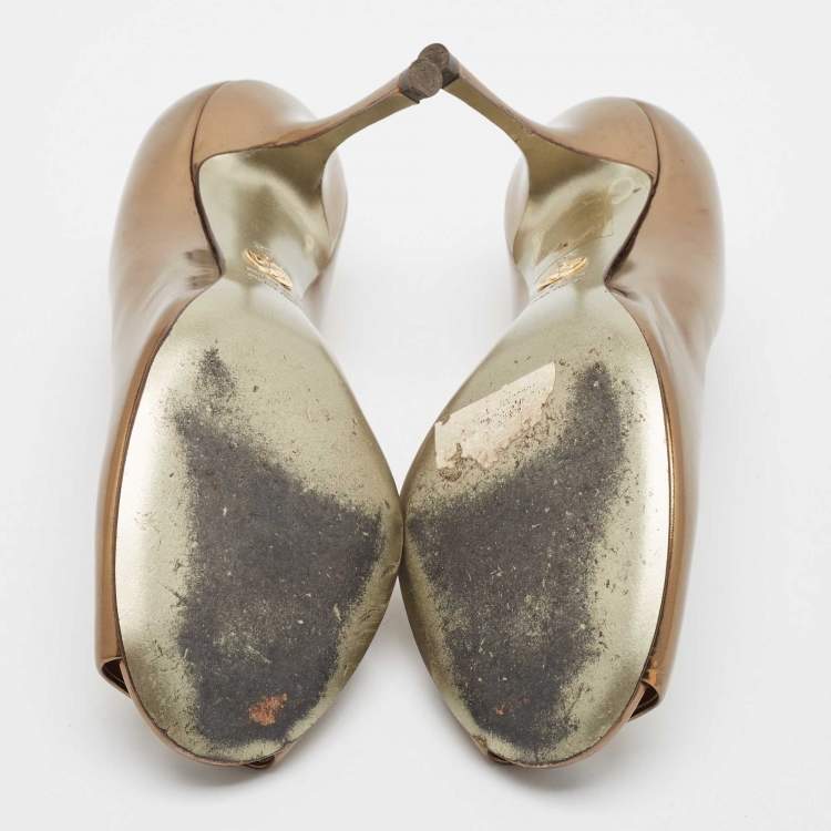 Pre Owned Dolce & Gabbana Gold Leather Peep Toe Pumps Size 38