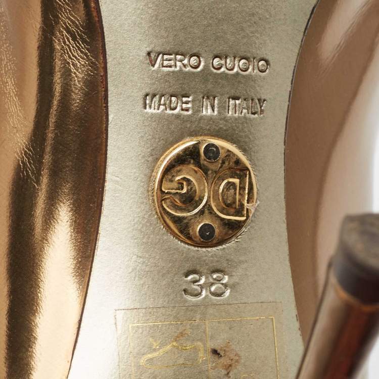 Pre Owned Dolce & Gabbana Gold Leather Peep Toe Pumps Size 38