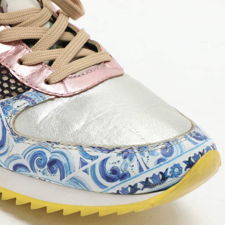 Pre Owned Dolce & Gabbana Multicolor Leather and Mesh Mix and Match Low Top Sneakers Size 40