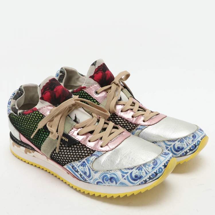 Pre Owned Dolce & Gabbana Multicolor Leather and Mesh Mix and Match Low Top Sneakers Size 40