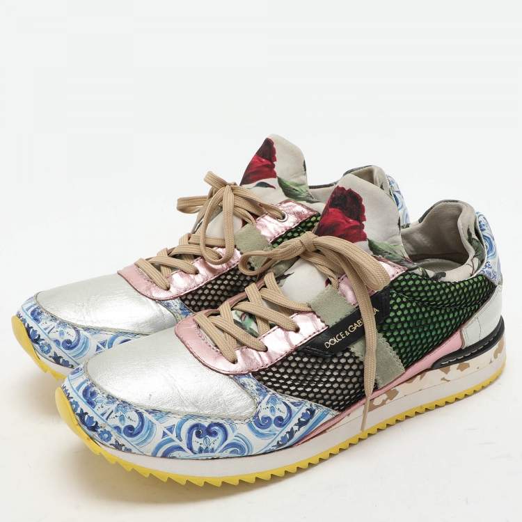Pre Owned Dolce & Gabbana Multicolor Leather and Mesh Mix and Match Low Top Sneakers Size 40