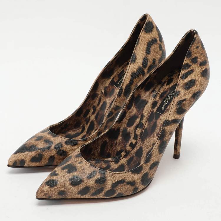 Pre Owned Dolce & Gabbana Brown Leopard Print Leather Pumps Size 39