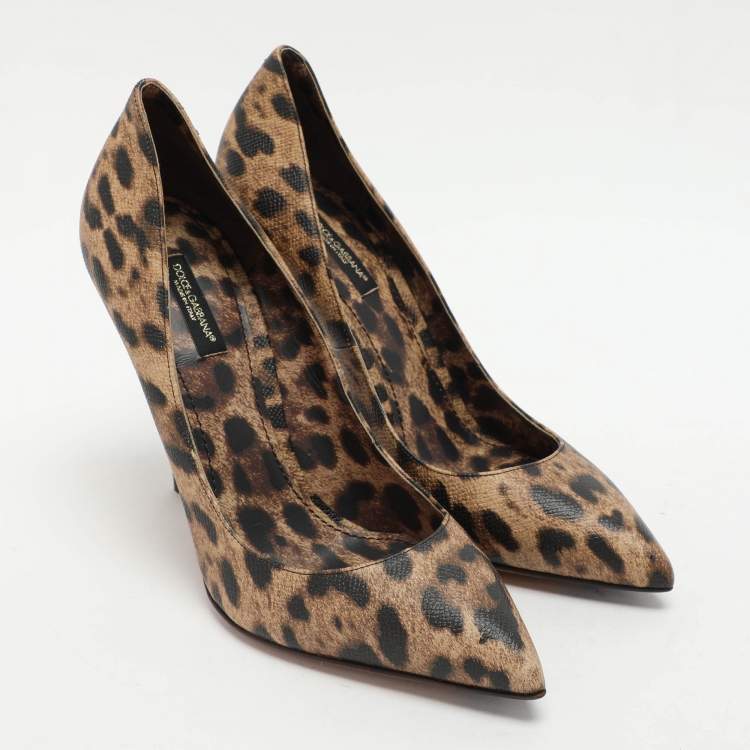 Pre Owned Dolce & Gabbana Brown Leopard Print Leather Pumps Size 39