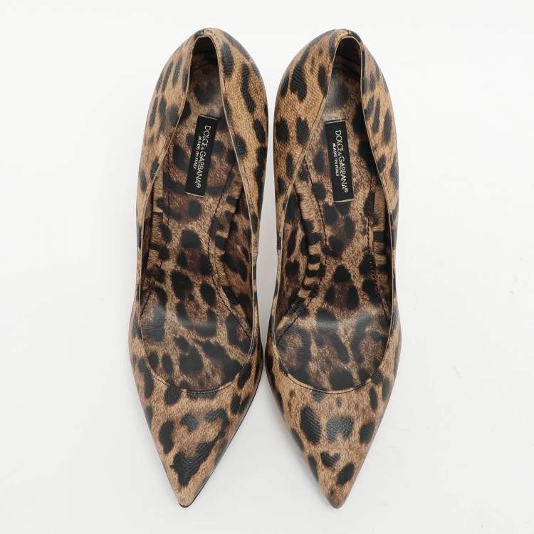 Pre Owned Dolce & Gabbana Brown Leopard Print Leather Pumps Size 39