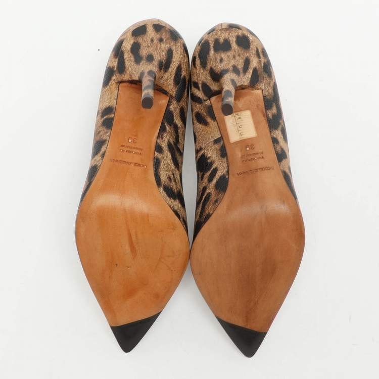 Pre Owned Dolce & Gabbana Brown Leopard Print Leather Pumps Size 39