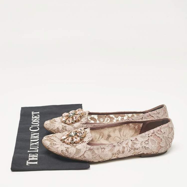 Pre Owned Dolce & Gabbana Light Purple Lace Taormina Smoking Slippers Size 40