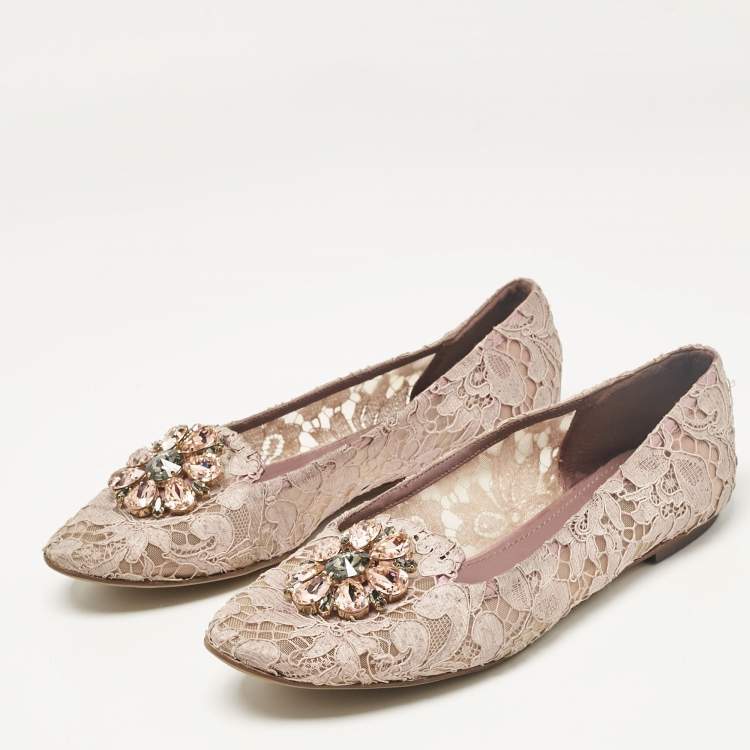 Pre Owned Dolce & Gabbana Light Purple Lace Taormina Smoking Slippers Size 40