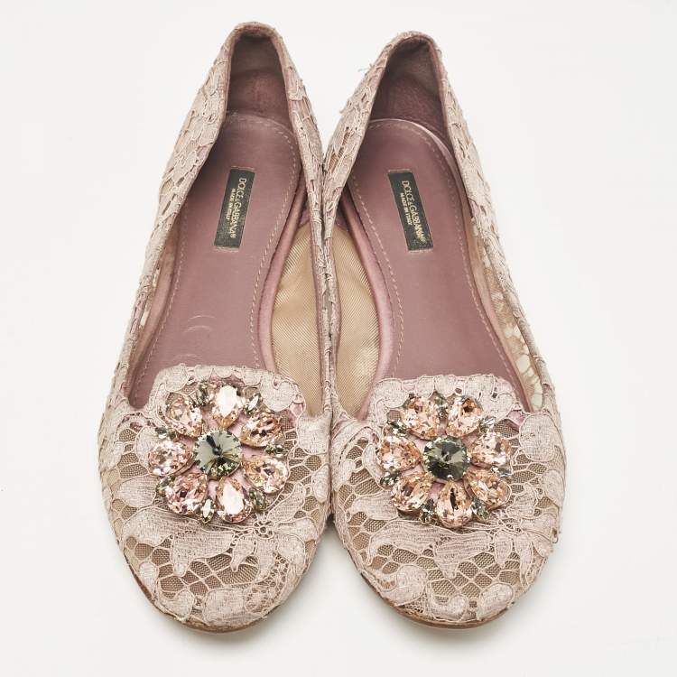 Pre Owned Dolce & Gabbana Light Purple Lace Taormina Smoking Slippers Size 40