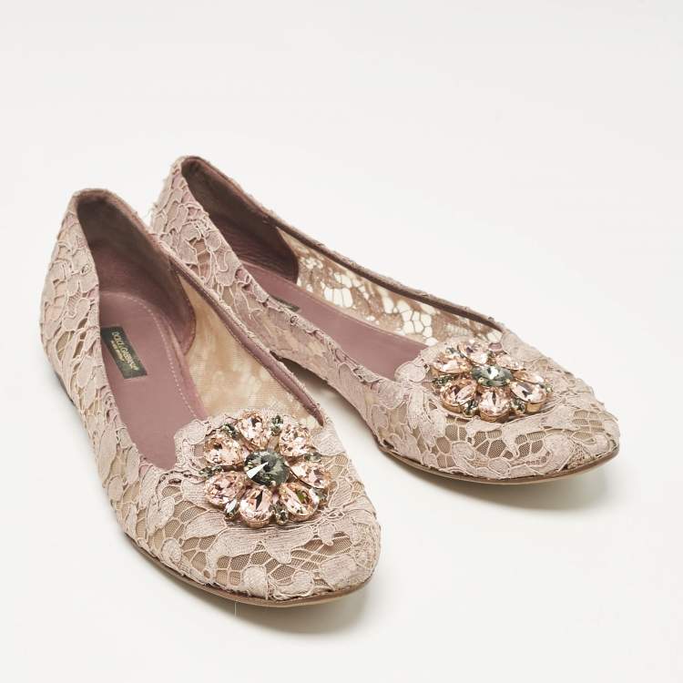 Pre Owned Dolce & Gabbana Light Purple Lace Taormina Smoking Slippers Size 40