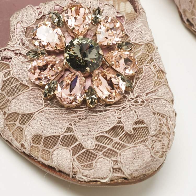 Pre Owned Dolce & Gabbana Light Purple Lace Taormina Smoking Slippers Size 40