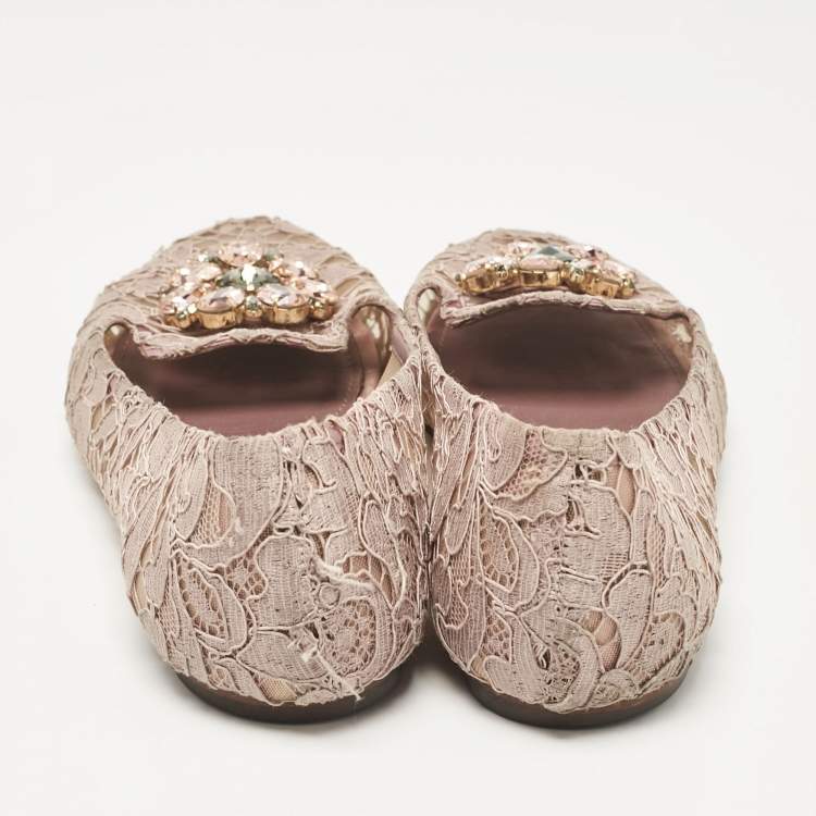 Pre Owned Dolce & Gabbana Light Purple Lace Taormina Smoking Slippers Size 40