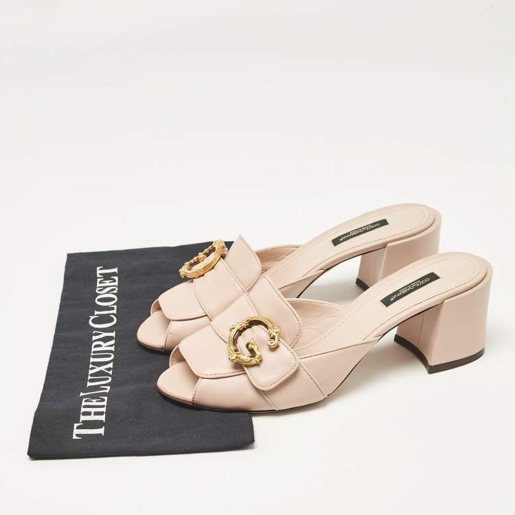 Pre Owned Dolce & Gabbana Beige Leather Slide Sandals Size 40