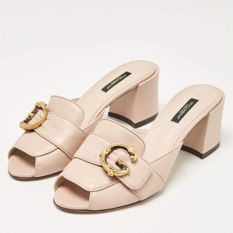 Pre Owned Dolce & Gabbana Beige Leather Slide Sandals Size 40