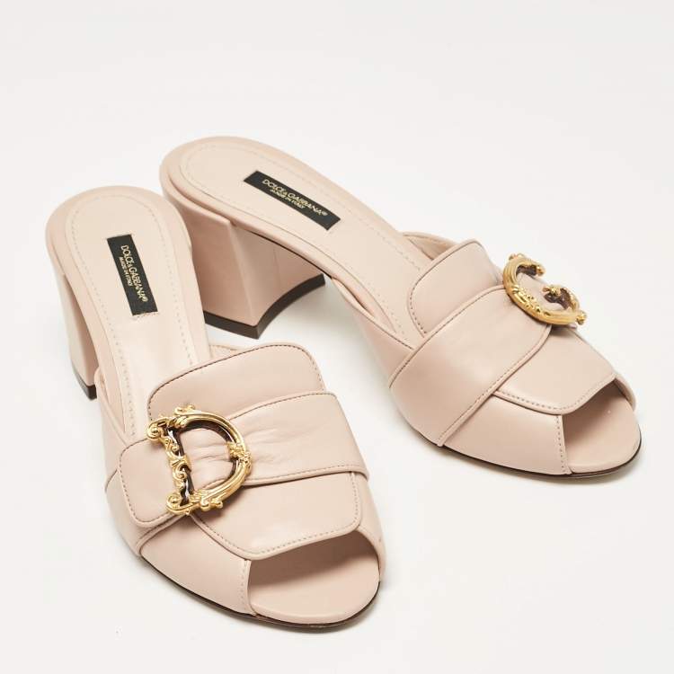 Pre Owned Dolce & Gabbana Beige Leather Slide Sandals Size 40