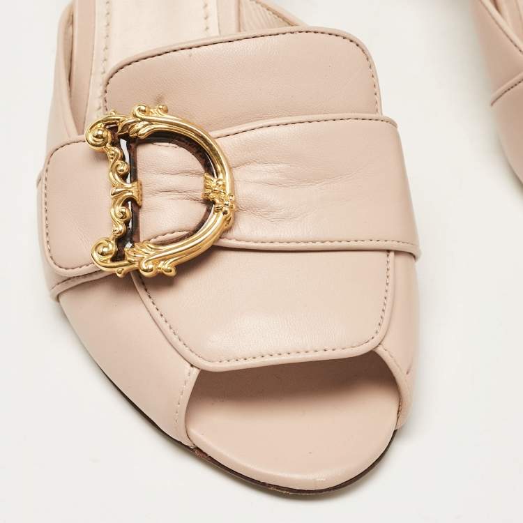Pre Owned Dolce & Gabbana Beige Leather Slide Sandals Size 40