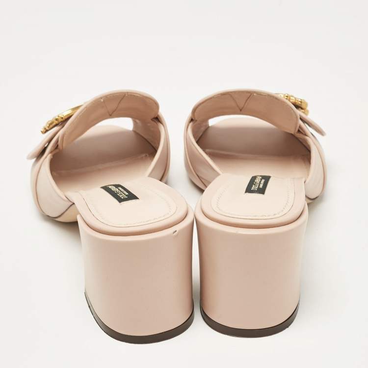 Pre Owned Dolce & Gabbana Beige Leather Slide Sandals Size 40