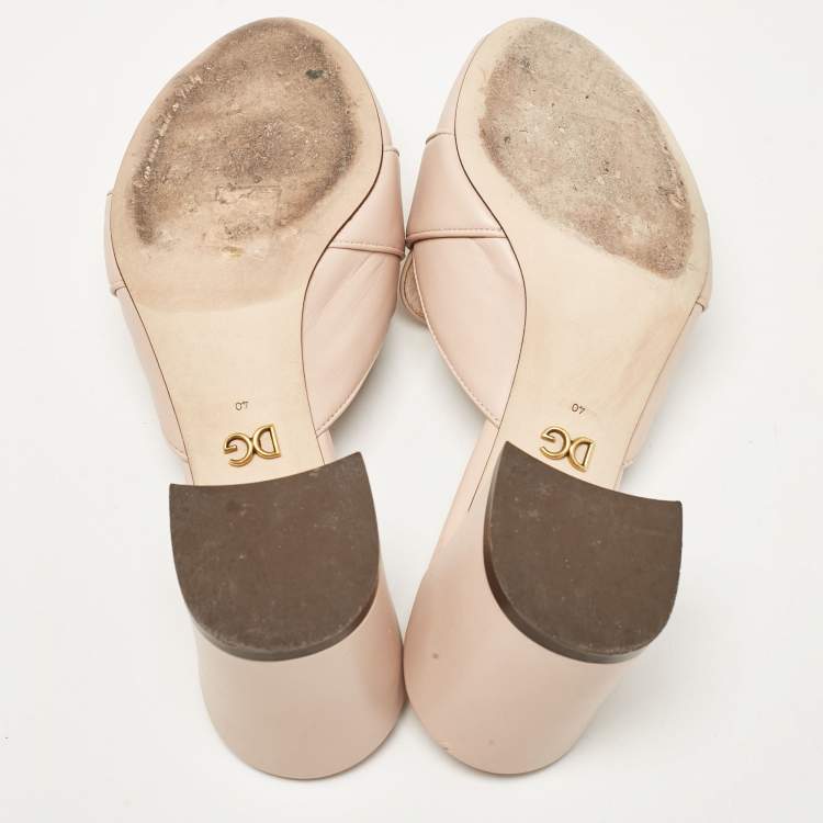 Pre Owned Dolce & Gabbana Beige Leather Slide Sandals Size 40