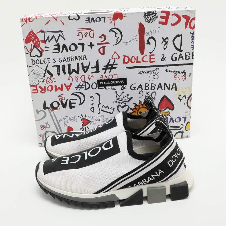 Pre Owned Dolce & Gabbana White Knit Fabric Sorrento Slip On Sneakers Size 39