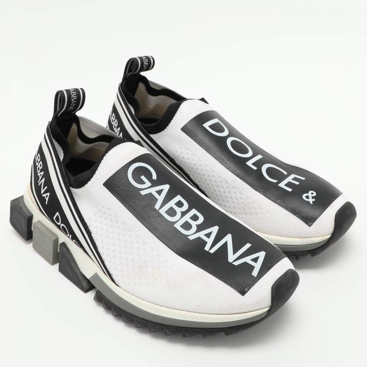 Pre Owned Dolce & Gabbana White Knit Fabric Sorrento Slip On Sneakers Size 39