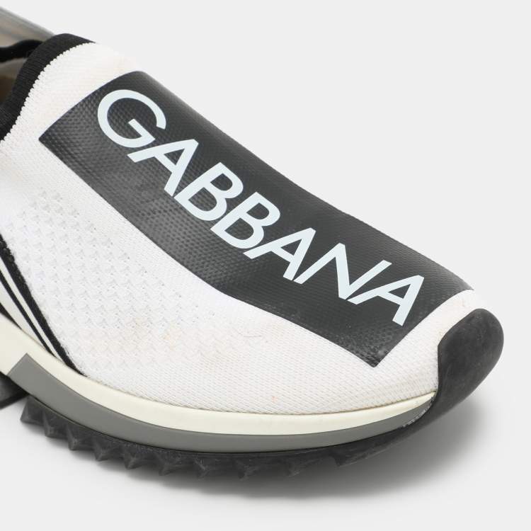 Pre Owned Dolce & Gabbana White Knit Fabric Sorrento Slip On Sneakers Size 39