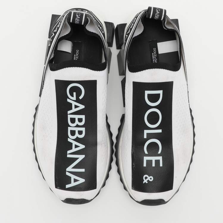Pre Owned Dolce & Gabbana White Knit Fabric Sorrento Slip On Sneakers Size 39