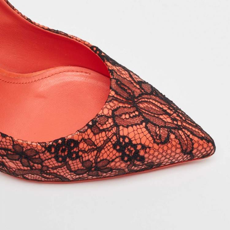 Pre Owned Dolce & Gabbana Pink/Black Lace and Patent Leather Pointed Toe Pumps Size 39