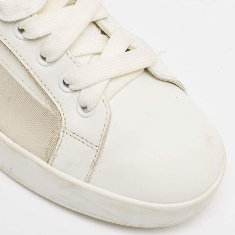 Pre Owned Dolce & Gabbana White Leather and Mesh Low Top Sneakers Size 37.5