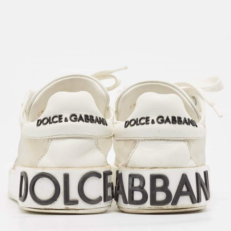 Pre Owned Dolce & Gabbana White Leather and Mesh Low Top Sneakers Size 37.5