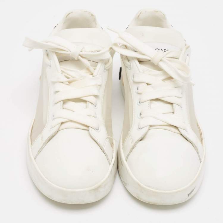 Pre Owned Dolce & Gabbana White Leather and Mesh Low Top Sneakers Size 37.5