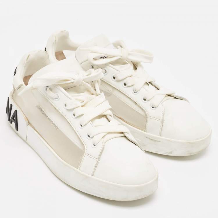 Pre Owned Dolce & Gabbana White Leather and Mesh Low Top Sneakers Size 37.5