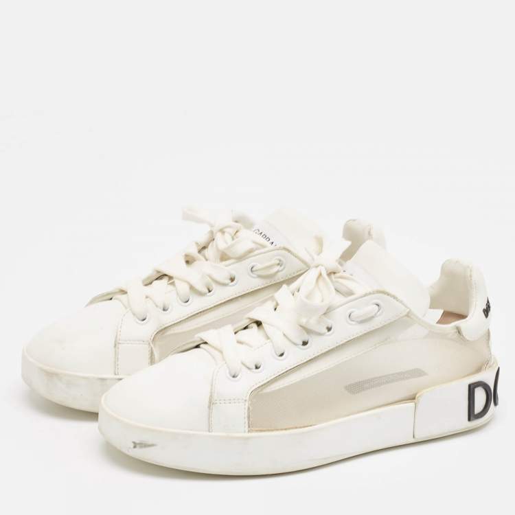 Pre Owned Dolce & Gabbana White Leather and Mesh Low Top Sneakers Size 37.5