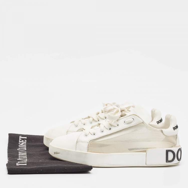 Pre Owned Dolce & Gabbana White Leather and Mesh Low Top Sneakers Size 37.5