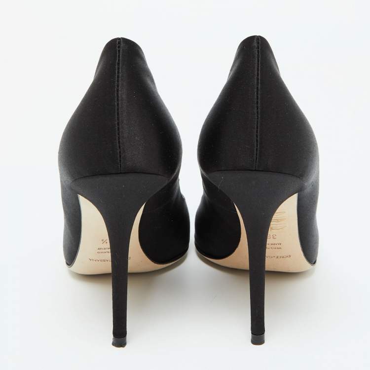 Pre Owned Dolce & Gabbana Black Satin Crystal Embellished Peep Toe Pumps Size 39.5