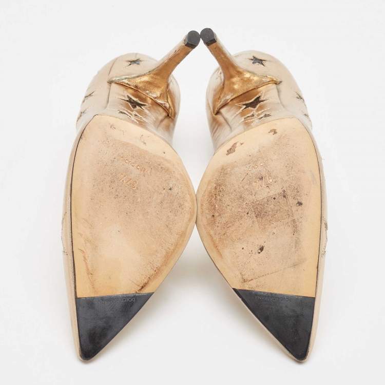 Pre Owned Dolce & Gabbana Metallic Leather and Snakeskin Leather Pointed Toe Pumps Size 37.5