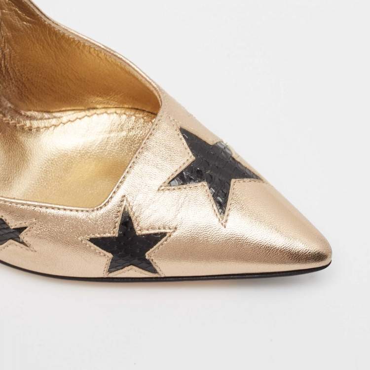 Pre Owned Dolce & Gabbana Metallic Leather and Snakeskin Leather Pointed Toe Pumps Size 37.5