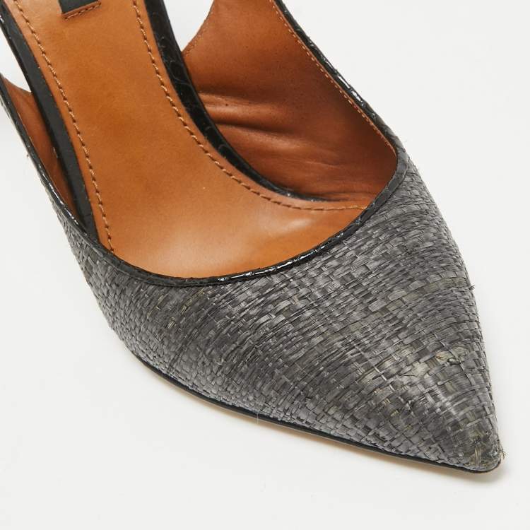 Pre Owned Dolce & Gabbana Grey Raffia and Snakeskin Cutout Pointed Toe Pumps Size 39