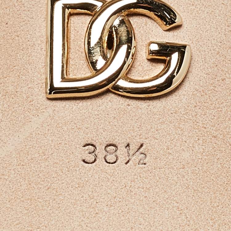 Pre Owned Dolce & Gabbana Off White Leather Cut Out DG Logo Slide Sandals Size 38.5