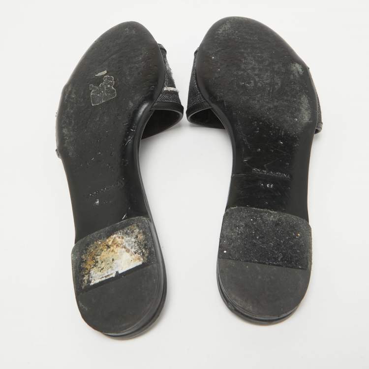 Pre Owned Dolce & Gabbana Black Denim Logo Slide Flats Size 38