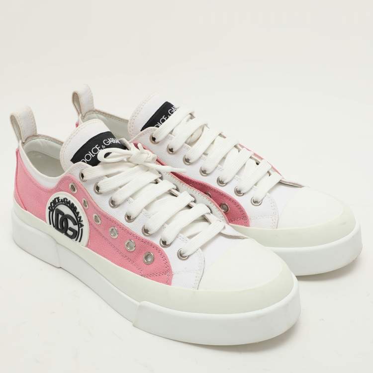 Pre Owned Dolce & Gabbana Pink/White Canvas Portofino Low Top Sneakers Size 41.5
