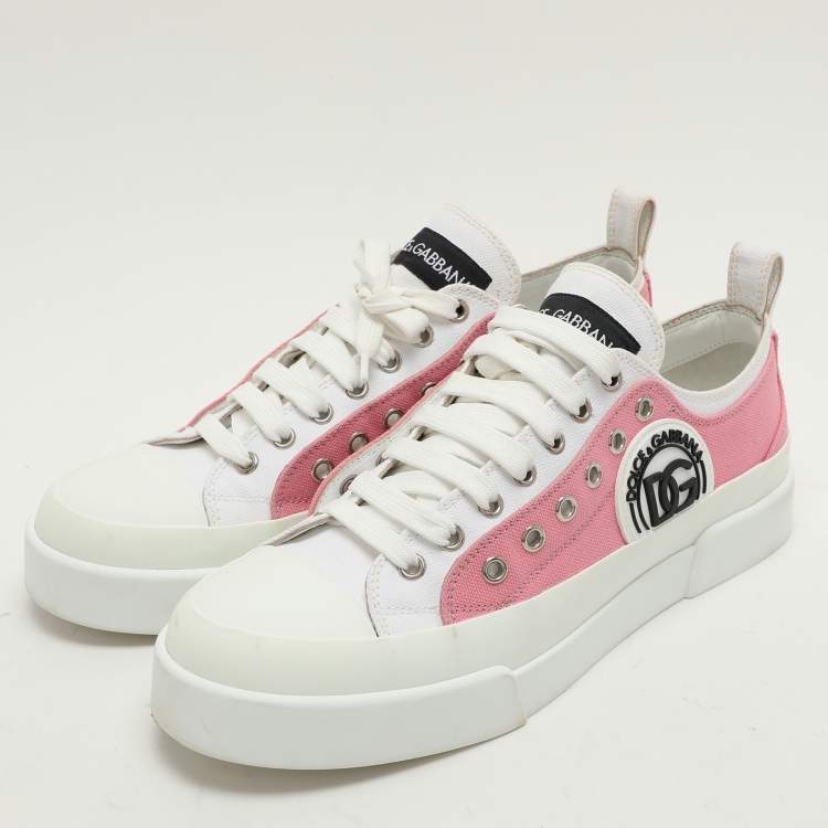 Pre Owned Dolce & Gabbana Pink/White Canvas Portofino Low Top Sneakers Size 41.5