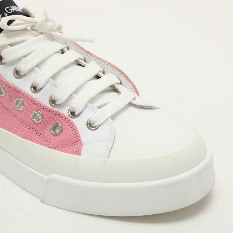 Pre Owned Dolce & Gabbana Pink/White Canvas Portofino Low Top Sneakers Size 41.5
