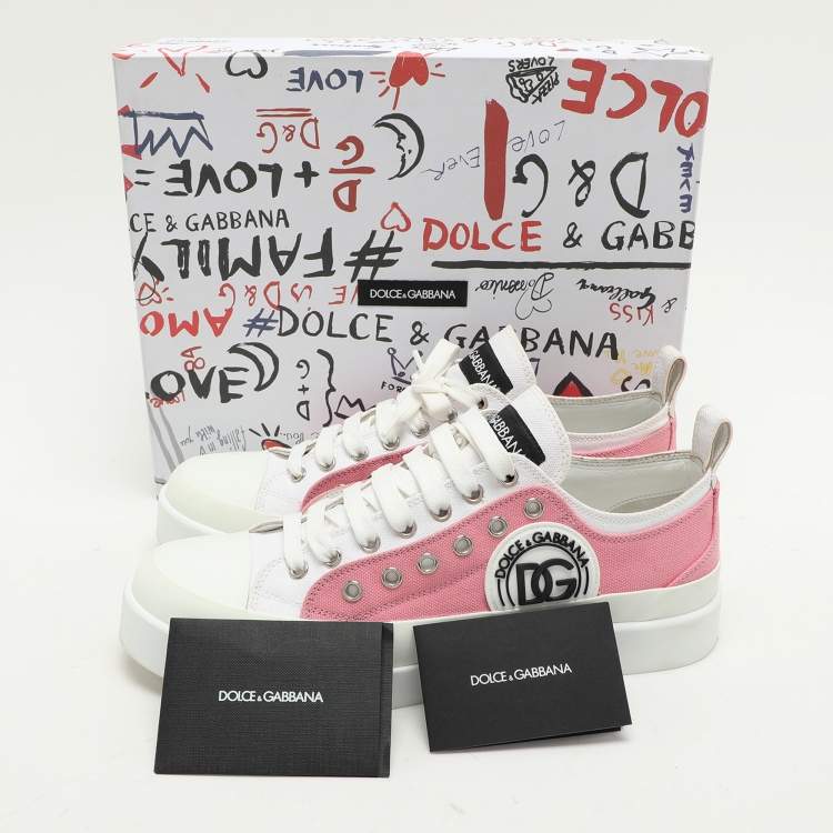 Pre Owned Dolce & Gabbana Pink/White Canvas Portofino Low Top Sneakers Size 41.5