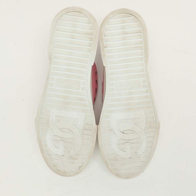 Pre Owned Dolce & Gabbana Pink/White Canvas Portofino Low Top Sneakers Size 41.5