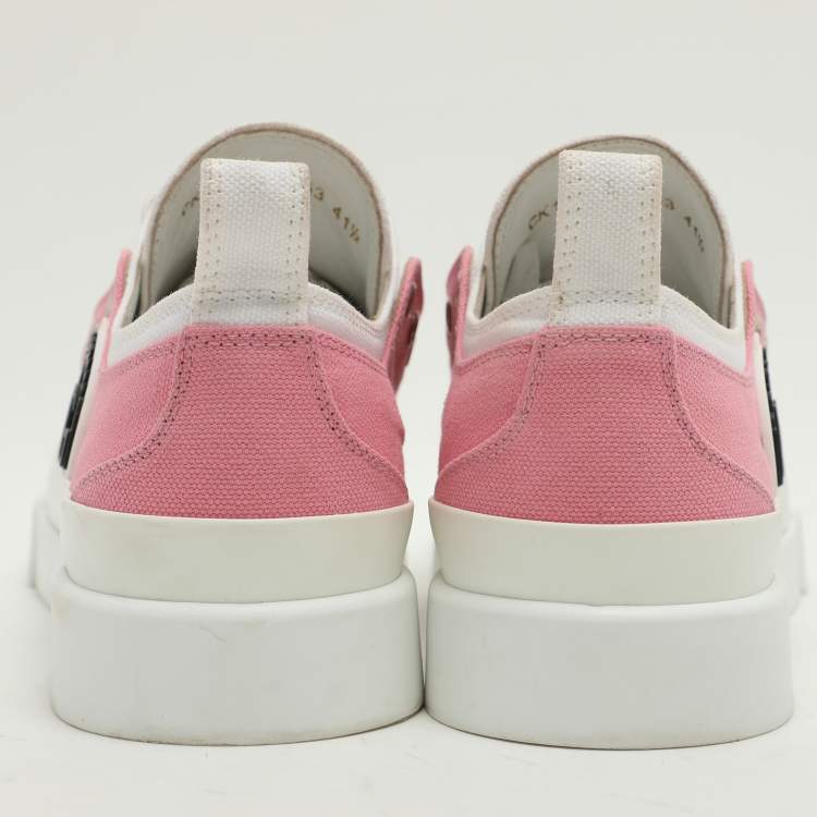Pre Owned Dolce & Gabbana Pink/White Canvas Portofino Low Top Sneakers Size 41.5