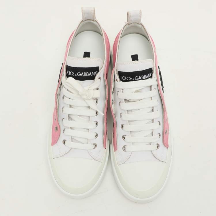 Pre Owned Dolce & Gabbana Pink/White Canvas Portofino Low Top Sneakers Size 41.5