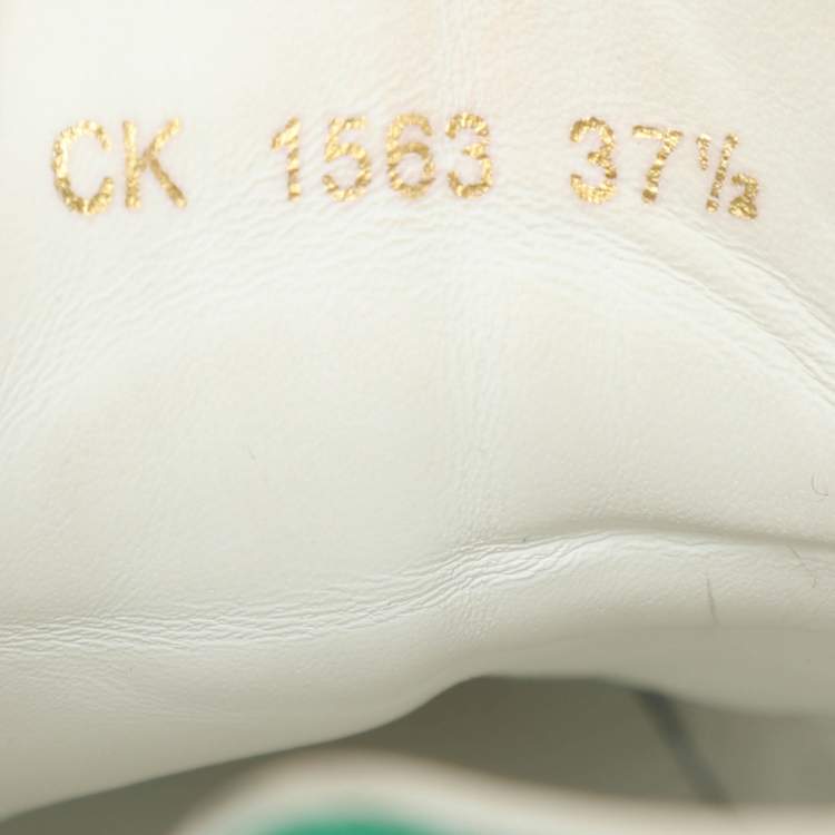 Pre Owned Dolce & Gabbana White/Green Leather Portofino Embellished Low Top Sneakers Size 37.5