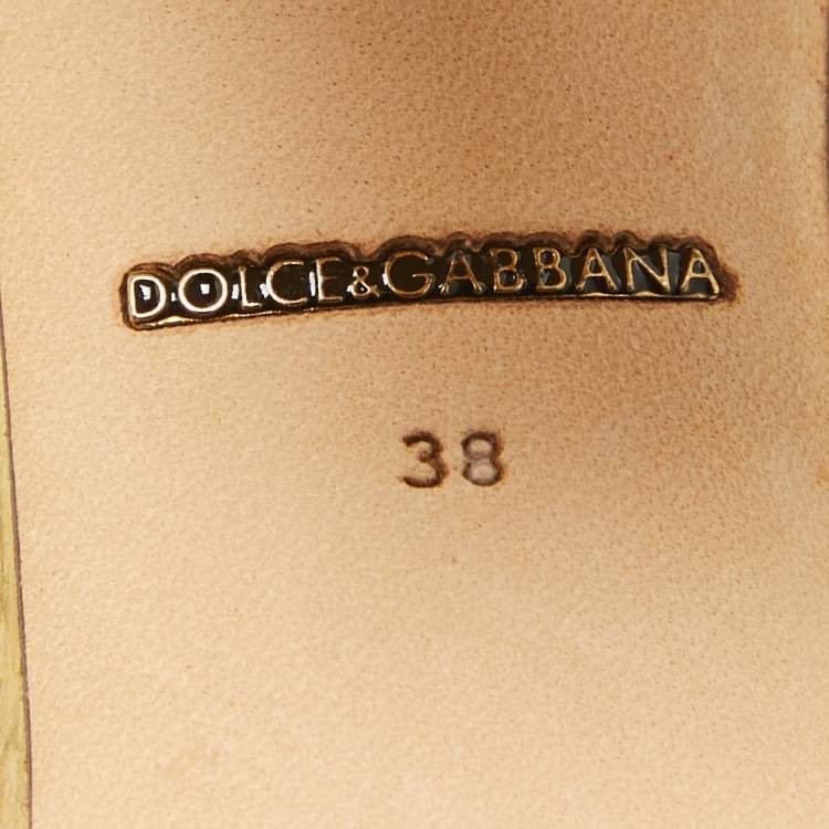 Pre Owned Dolce & Gabbana Gold Patent Leather Embellished Ankle Strap Pumps Size 38