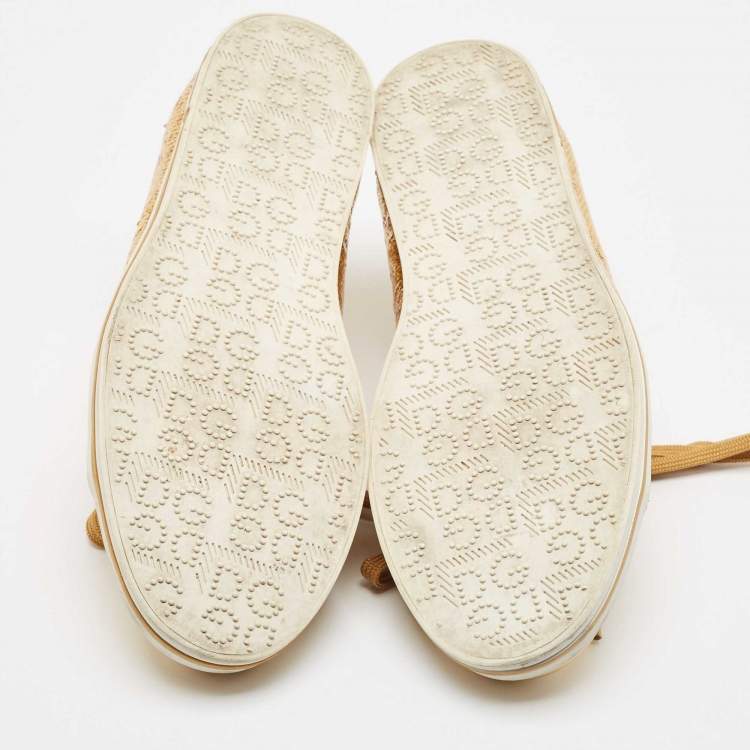 Pre Owned Dolce & Gabbana Gold Leather and Sequins Low Top Sneakers Size 40